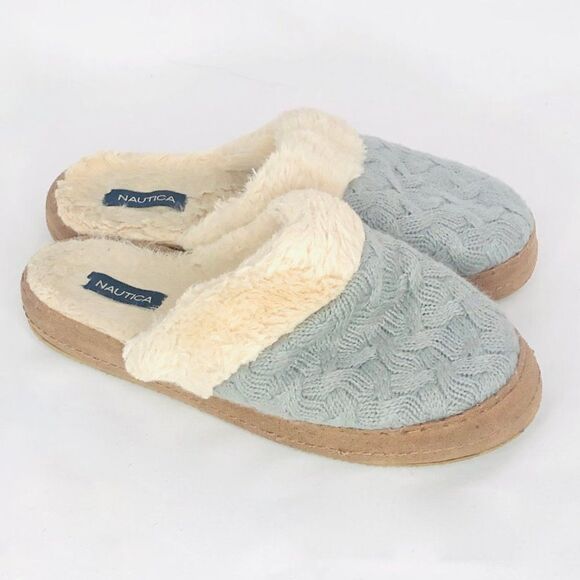Nautica Claxton Faux Fur Knit Slippers, Large 9/10 - Picture 4 of 5